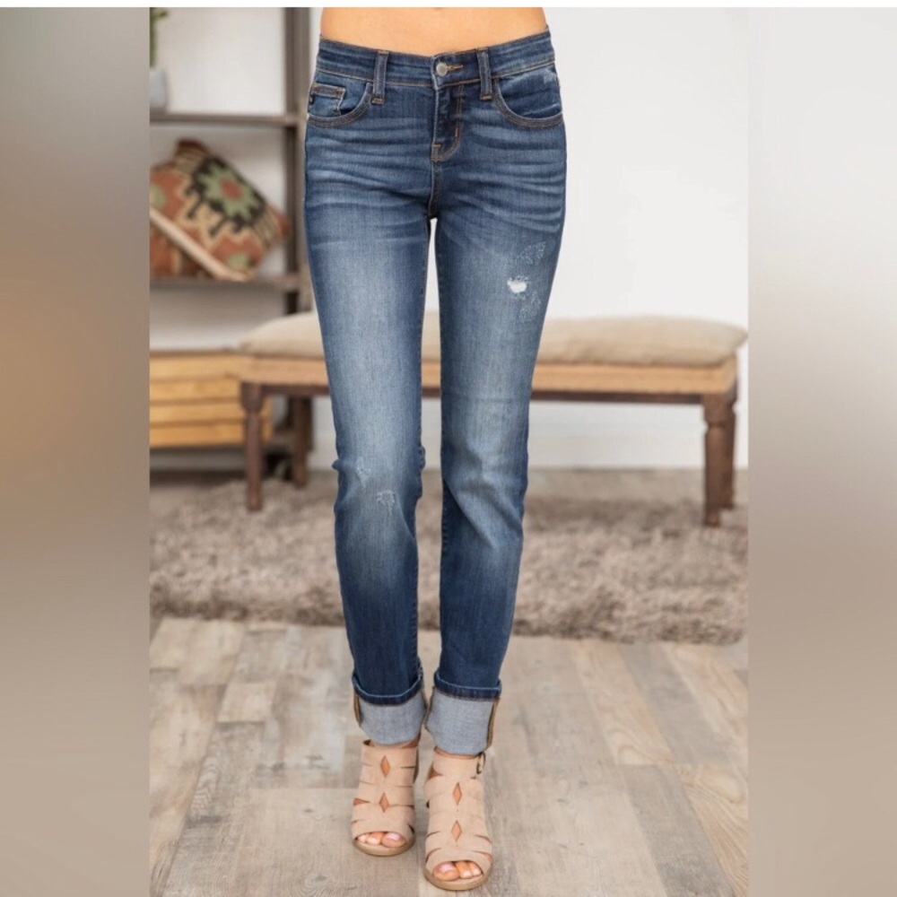 Judy Blue Dark Wash Straight Leg Cuffed Jeans 9 29